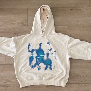 Aelfriceden Cream Hoodie with Blue Graphic